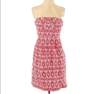 J crew factory red white geometric ikat strapless dress